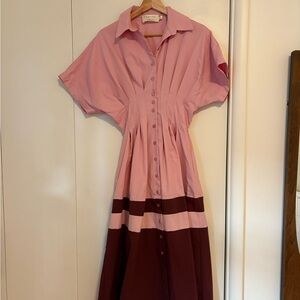 Anthropologie Pink and Brown Tobie dress, XS and EUC
